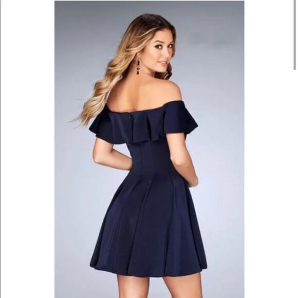 NWT La Femme 25070 Ruffle Off Shoulder Fit & Flare Mini Dress w pockets 8 - Picture 2 of 5